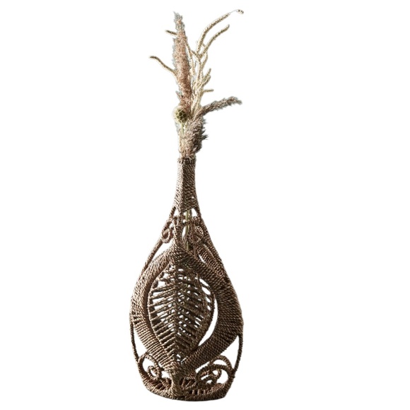 Handmade Woven Brown Seagrass Vase With & Floral Pattern, NWOT - Picture 2 of 7